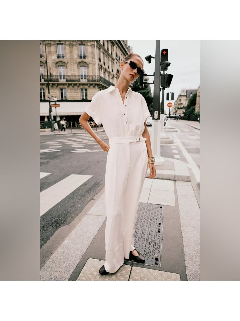 NWT Zara Wide Leg  Button Front Pant Jumpsuit